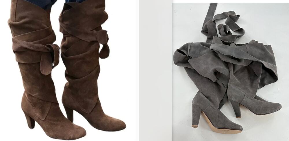 Jeffrey Campbell Ibiza Libby Wrap Heel Boots 6 Gray Suede Boho Western